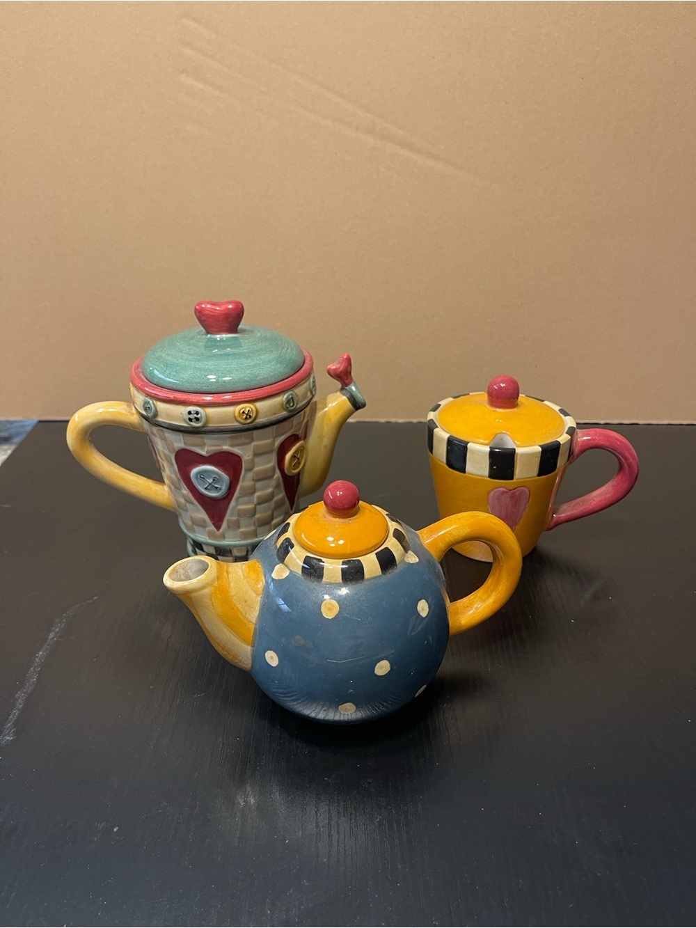 Colorful Ceramic Teapot and Mugs Set - Multicolor